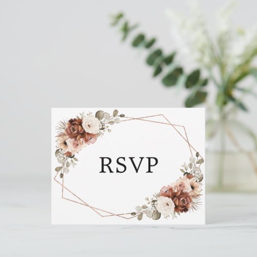 Terracotta Pampas Grass Rustic Geometric Boho RSVP Briefkaart (Staand voorkant)