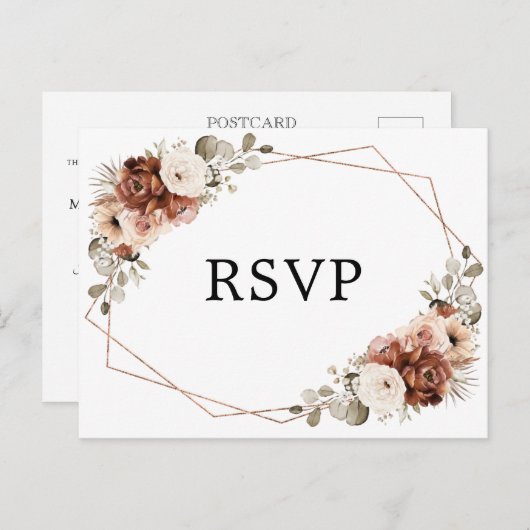Terracotta Pampas Grass Rustic Geometric Boho RSVP Briefkaart (Voorkant / Achterkant)