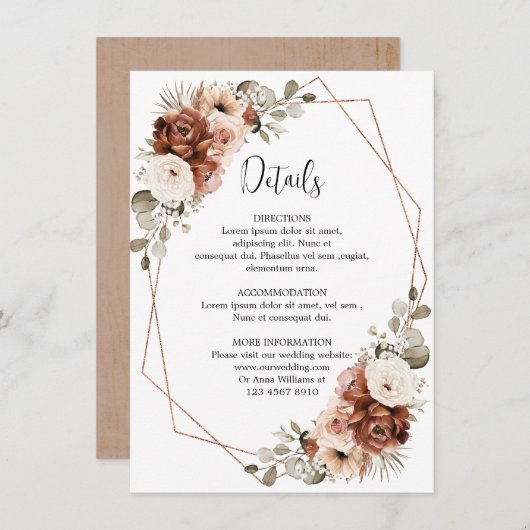 Terracotta Pampas Grass Rustic Geometric Details Informatiekaartje (Voorkant / Achterkant)