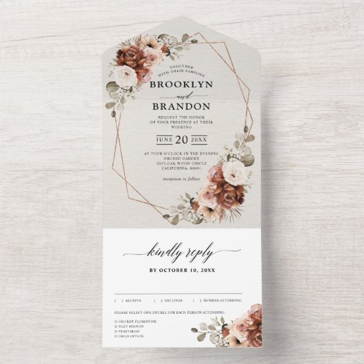 Terracotta Pampas Grass Rustic Geometric Wedding A All In One Uitnodiging (Binnen)