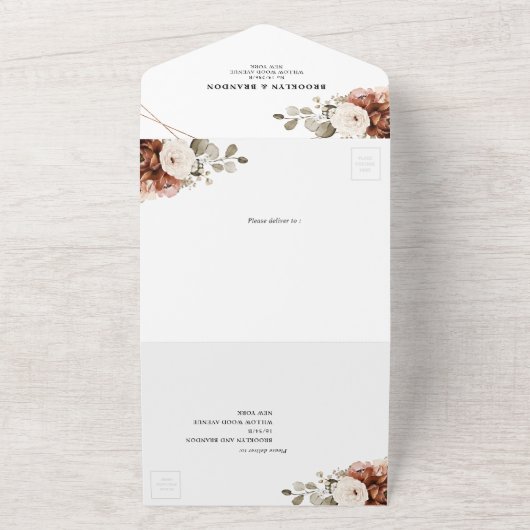 Terracotta Pampas Grass Rustic Geometric Wedding All In One Uitnodiging (Buitenkant)