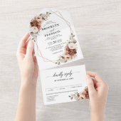 Terracotta Pampas Grass Rustic Geometric Wedding All In One Uitnodiging (Afscheurbaar)