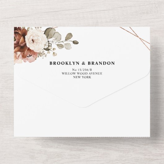 Terracotta Pampas Grass Rustic Geometric Wedding All In One Uitnodiging (Achterkant)