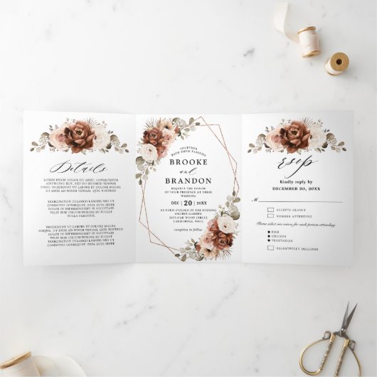 Terracotta Pampas Grass Rustic Geometric Wedding Drieluik Programma (Binnen)