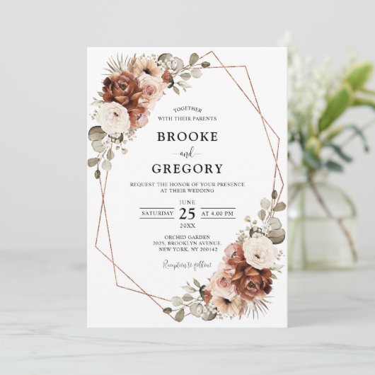 Terracotta Pampas Grass Rustic Geometric Wedding I Kaart (Staand voorkant)