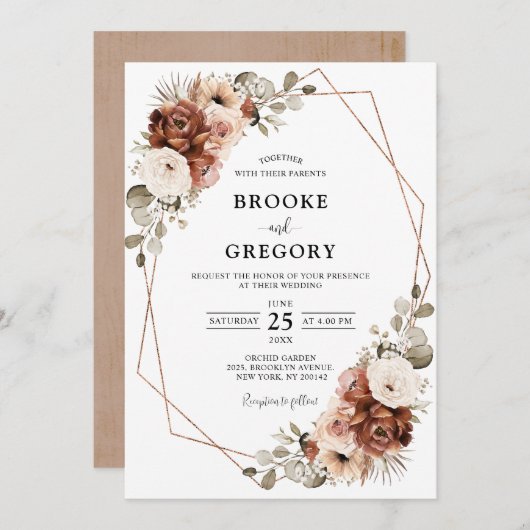 Terracotta Pampas Grass Rustic Geometric Wedding I Kaart (Voorkant / Achterkant)