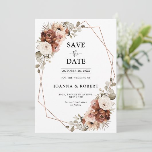 Terracotta Pampas Grass Rustic Geometric Wedding Save The Date (Staand voorkant)