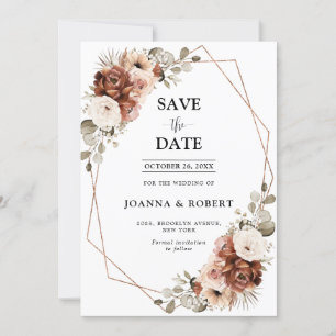 Terracotta Pampas Grass Rustic Geometric Wedding Save The Date