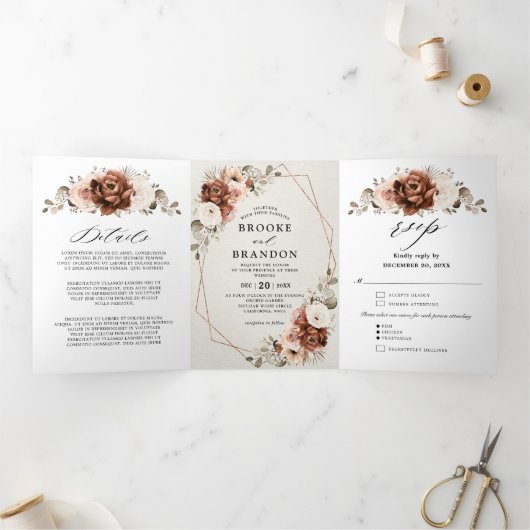 Terracotta Pampas Grass Rustic Geometric Wedding T Drieluik Programma (Binnen)