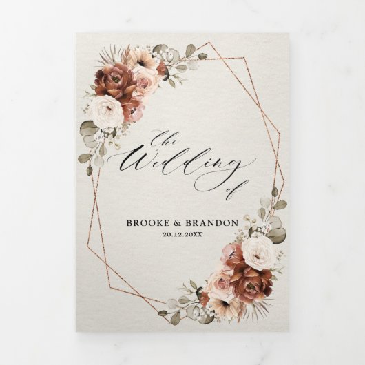 Terracotta Pampas Grass Rustic Geometric Wedding T Drieluik Programma (Cover)