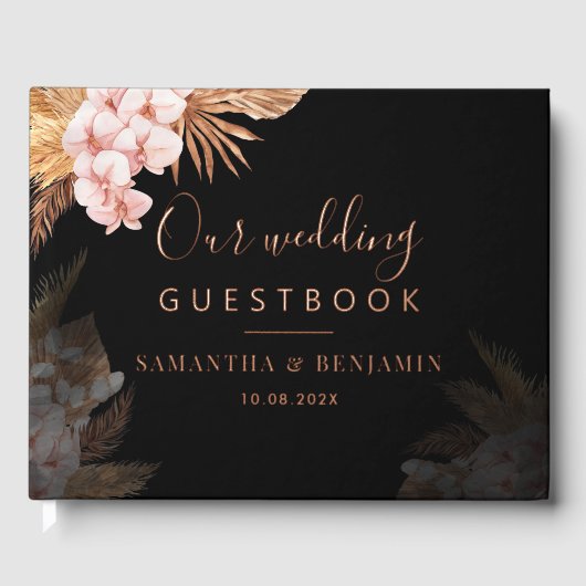 Terracotta Pampas Grass Script Wedding Roos Gold Gastenboek (Voorkant)