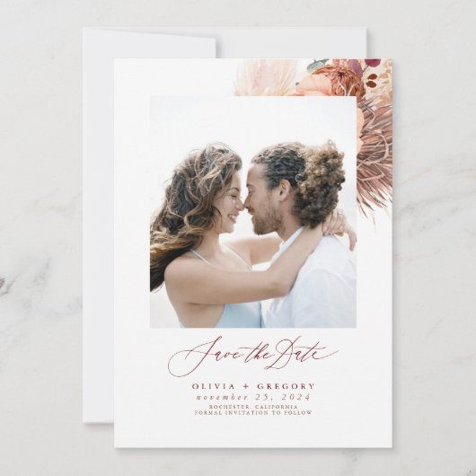 Terracotta Pampas Grass sparen de Datum Foto Save The Date (Voorkant)