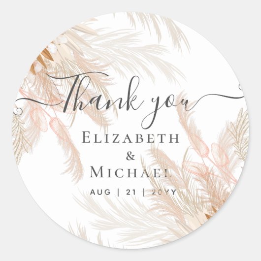 Terracotta Pampas Grass Tropical Wedding Ronde Sticker (Voorkant)