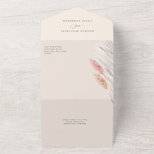 Terracotta Pampas Grass Wedding All In One Uitnodiging (Buitenkant)