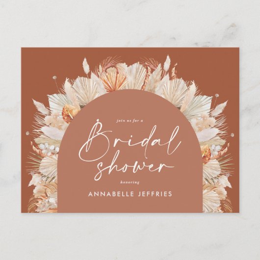 Terracotta pampas modern vrijgezellenfeest chic uitnodiging briefkaart (Voorkant)