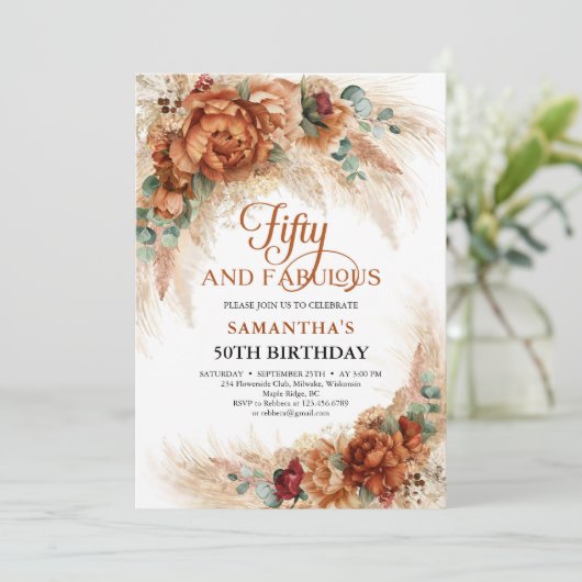 Terracotta pampas palm vijftig en geweldig kaart (Staand voorkant)