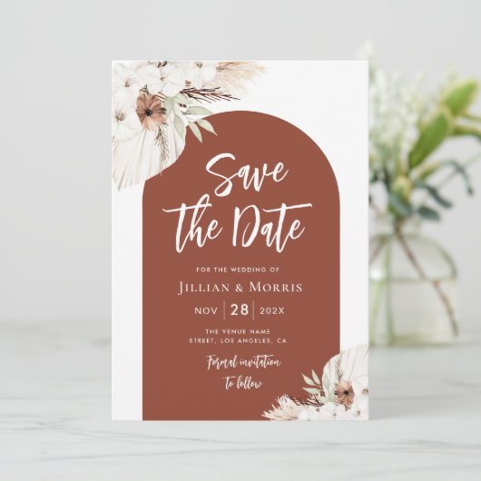 terracotta pampas sparen de datumuitnodiging kaart (Staand voorkant)