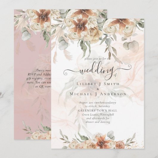 Terracotta Pampasgras BOHO Bruiloft Kaart (Voorkant / Achterkant)