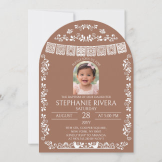 Terracotta Papel Picado Baptism Girl Photo Arch Kaart