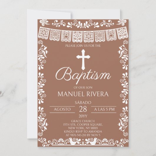 Terracotta Papel Picado Baptism Kaart (Voorkant)