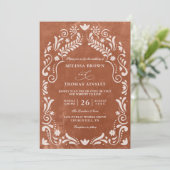 Terracotta Papel Picado Budget QR Code Huwelijk Kaart (Staand voorkant)