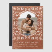 Terracotta Papel Picado Foto Bewaar de datum Magnetische Uitnodiging (Voorkant / Achterkant)