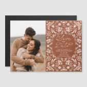 Terracotta Papel Picado Foto Bewaar de datum Magnetische Uitnodiging (Voorkant / Achterkant)