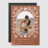 Terracotta Papel Picado Foto Bewaar de datum Magnetische Uitnodiging (Voorkant / Achterkant)