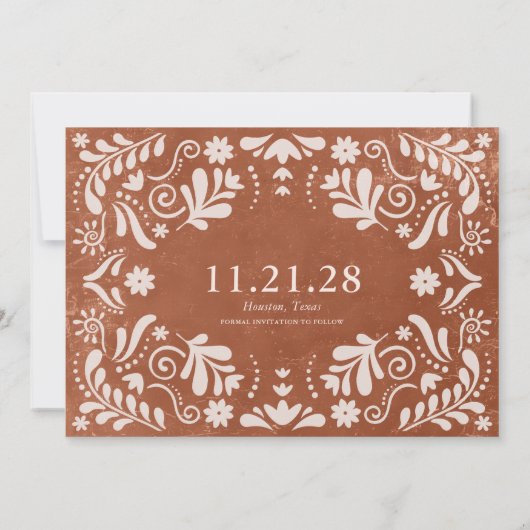 Terracotta Papel Picado Foto Save the Date (Achterkant)