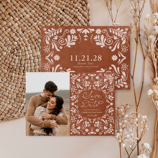 Terracotta Papel Picado Foto Save the Date
