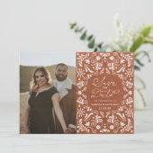 Terracotta Papel Picado Foto Save the Date (Staand voorkant)