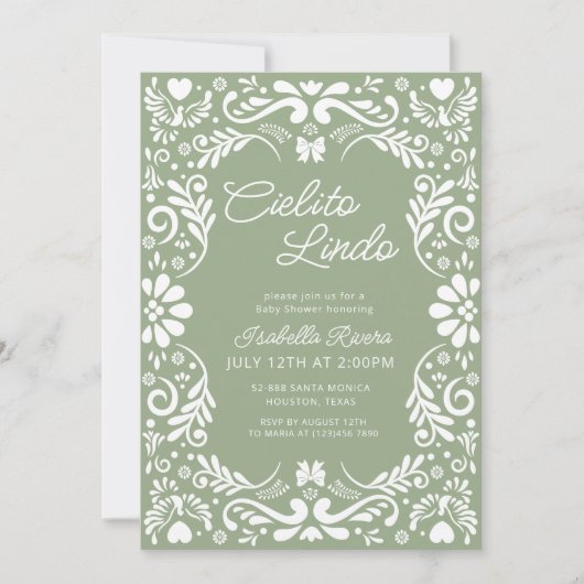 Terracotta Papel Picado Mexicaans Groen Baby showe Kaart (Voorkant)