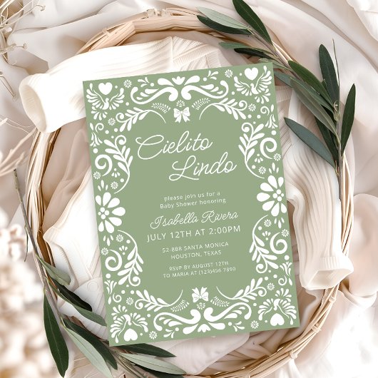 Terracotta Papel Picado Mexicaans Groen Baby showe Kaart