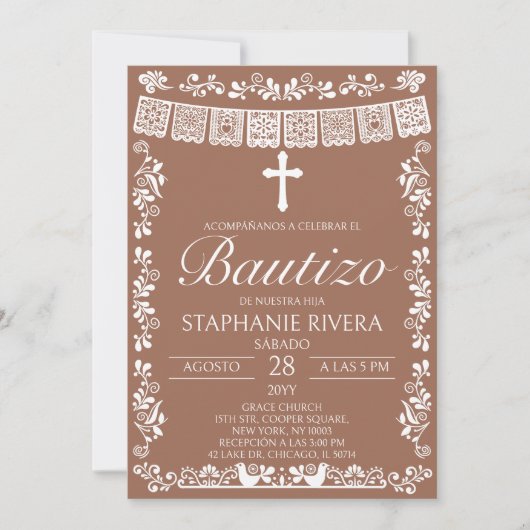 Terracotta Papel Picado Spanish Bautizo Kaart (Voorkant)