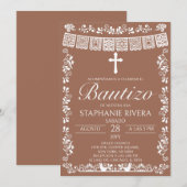 Terracotta Papel Picado Spanish Bautizo Kaart (Voorkant / Achterkant)