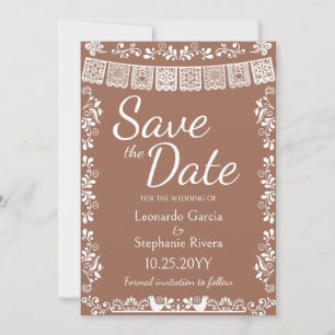 Terracotta Papel Picado Trouwkaart 'Save the Date' Kaart