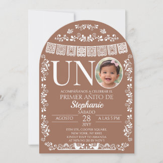 Terracotta Papel Picado UNO Photo First Birthday Kaart
