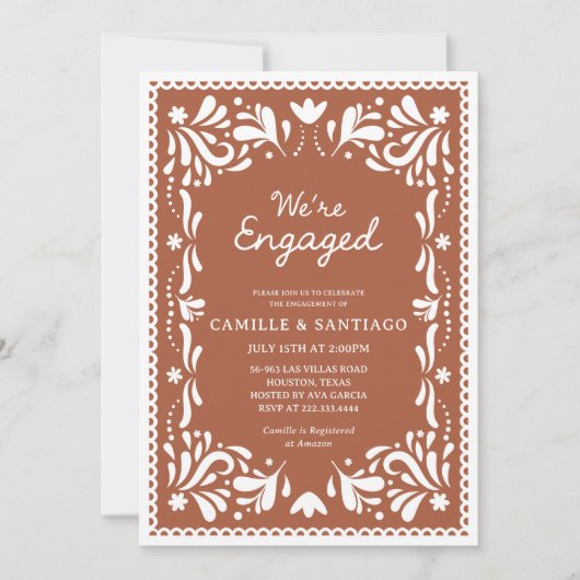 Terracotta Papel Picado Verloving Uitnodiging (Voorkant)