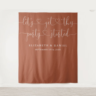 Terracotta Party Gestart Hart Script Bruiloft Wandkleed