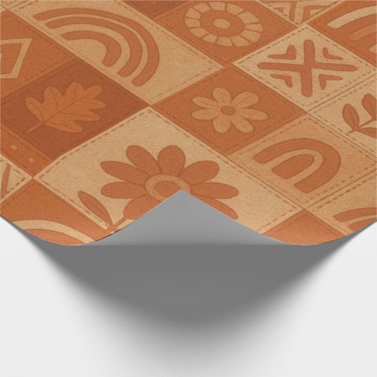 Terracotta Patchwork Dekbed Rustieke Boerderij Blo Cadeaupapier (Hoek)