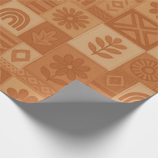 Terracotta Patchwork Dekbed Rustieke Boerderij Blo Cadeaupapier (Hoek)