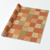 Terracotta Patchwork Dekbed Rustieke Boerderij Blo Cadeaupapier (Uitgerold)