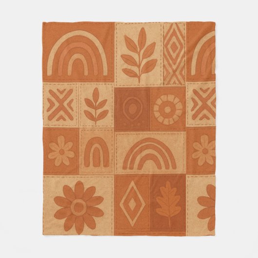 Terracotta Patchwork Dekbed Rustieke Boerderij Blo Fleece Deken (Voorkant)
