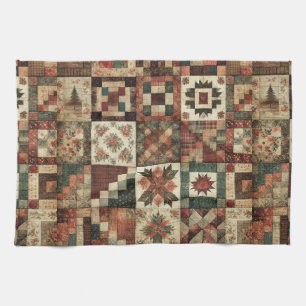 Terracotta patchwork en quilt rustieke bloemen theedoek