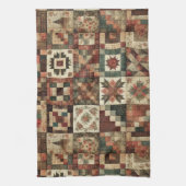 Terracotta patchwork en quilt rustieke bloemen theedoek (Verticaal)