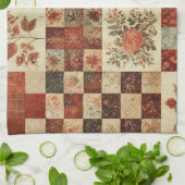 Terracotta patchwork en quilt rustieke bloemen theedoek (Gevouwen)