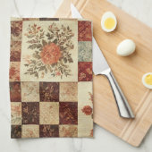Terracotta patchwork en quilt rustieke bloemen theedoek (Quarter Fold)