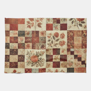 Terracotta patchwork en quilt rustieke bloemen theedoek