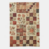 Terracotta patchwork en quilt rustieke bloemen theedoek (Verticaal)