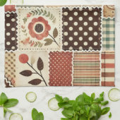 Terracotta patchwork en quilt rustieke bloemen theedoek (Gevouwen)